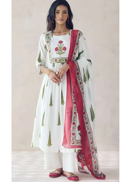 White Colour Cotton Wholesale Kurti With Bottom Dupatta Suppliers In Mumbai SET0204
